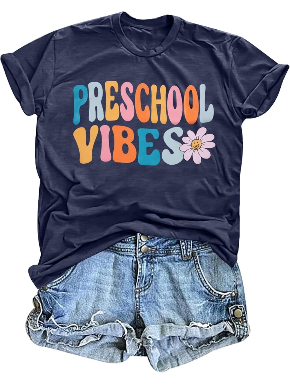 Navy "Preschool Vibes" Women’s T-Shirt